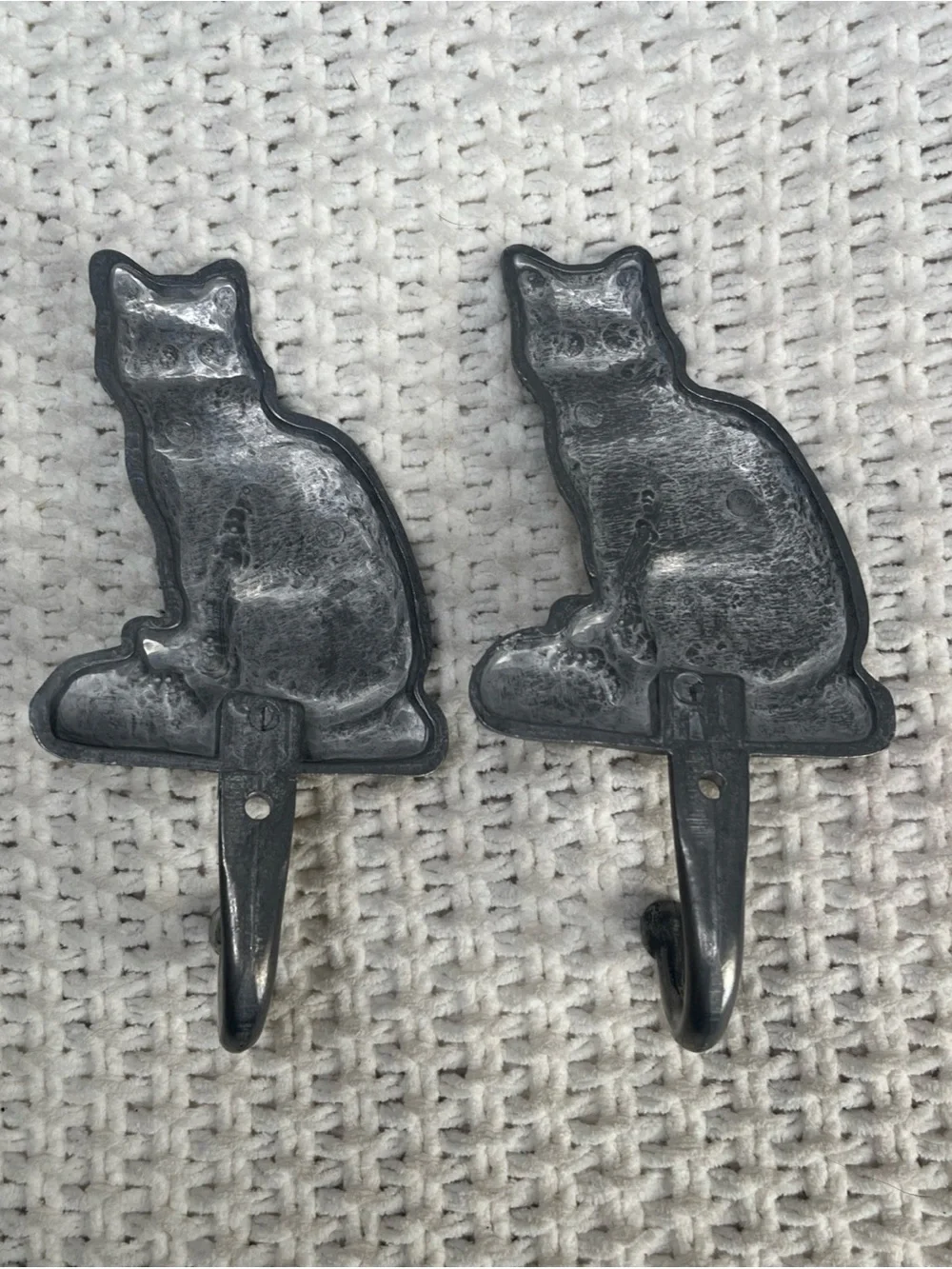 2 Cat Wall Hook Pair Metal Construction Cottage Core Textured Cat Lover